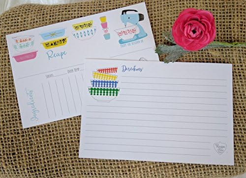 Recipe Cards 4x6 - 13 Blue Mixer Recipe Card. Pyrex Inspired Recipe Cards have lines on the back for addtional information