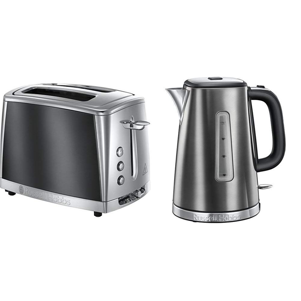 Russell Hobbs 23221 Luna Two Slice Toaster, 1500 W, Grey with Kettle