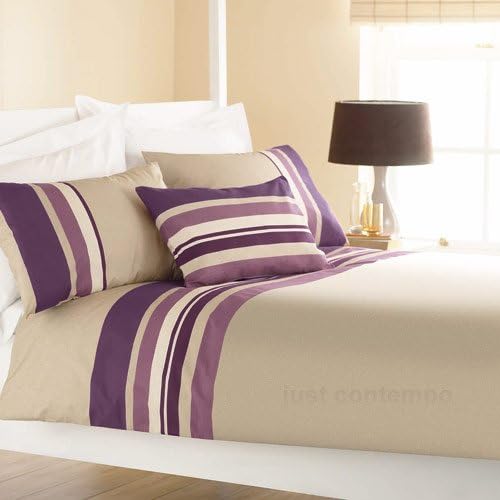 Aubergine Purple STRIPE Bedding Duvet Quilt Cover Double Set Amazon.co.uk Kitchen & Home