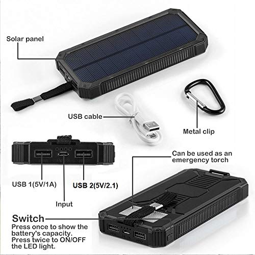 image for Solar Chargers 30,000mAh, Dualpow Portable Dual USB Solar Battery Char