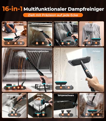 KYUT 16-in-1 Steam Cleaner, 80% Higher Cleaning Efficiency, Industry Leader No. 1, Handheld Steam Cleaner, Triple Safety Protection, 6 Certificates of Compliance, 1.8 L Tank for Household, Kitchen and