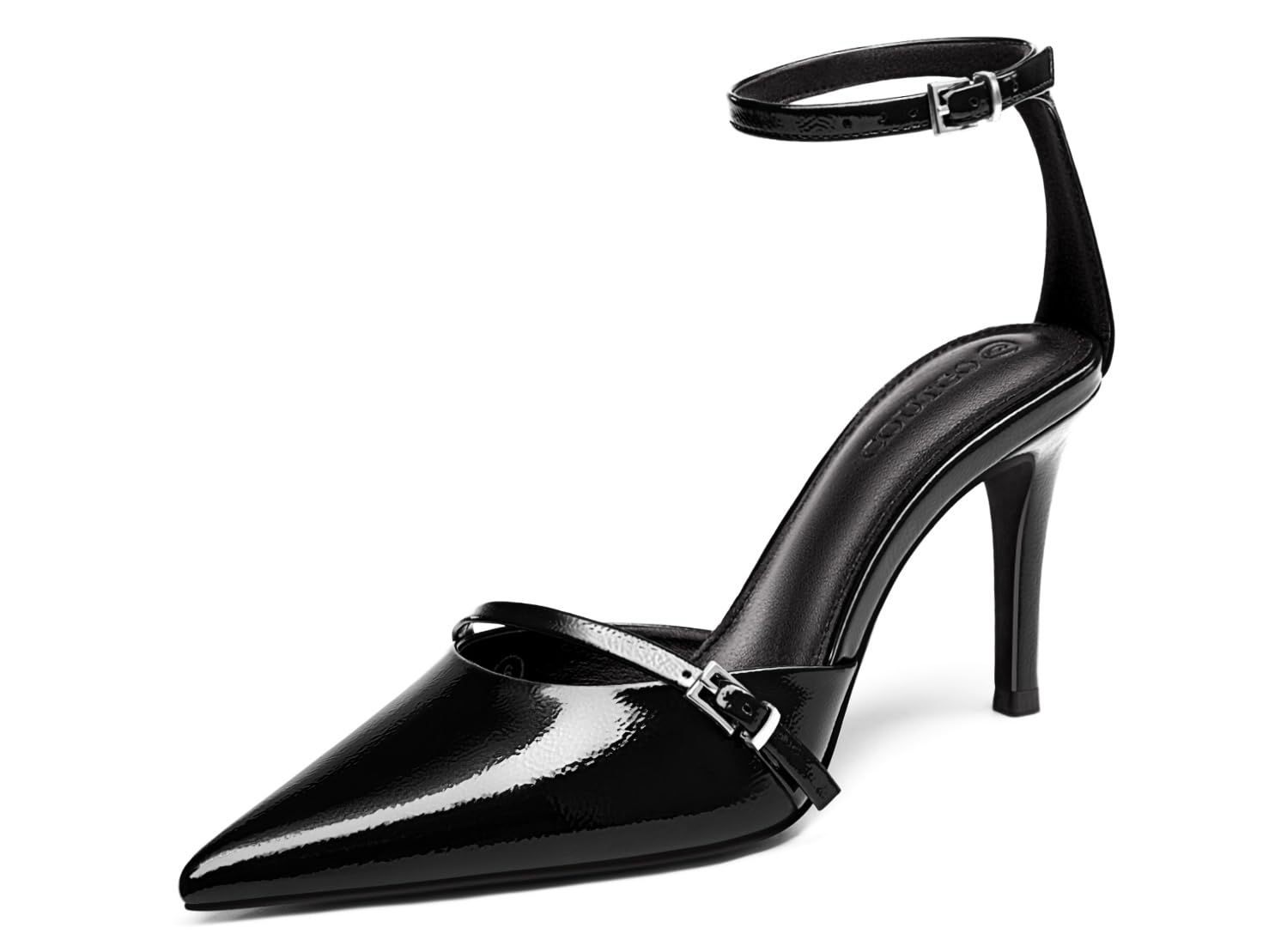 Photo 1 of Coutgo Womens High Heels Closed Pointed Toe Ankle Buckle Strap Sexy Pumps Wedding Party Dress Shoes, Black, Size 8