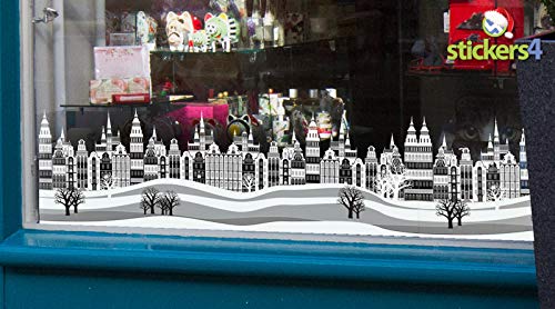 Stickers4 Christmas Window Sticker Decoration - Christmas Winter Snow CityScape Window Border - Seasonal Window Cling Display - 1 Metre - Large