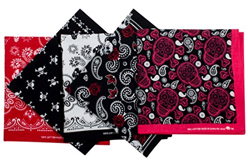 Original Elephant Brand Bandanas 100% Cotton Since 1898 - 5 Pack (Skulls)