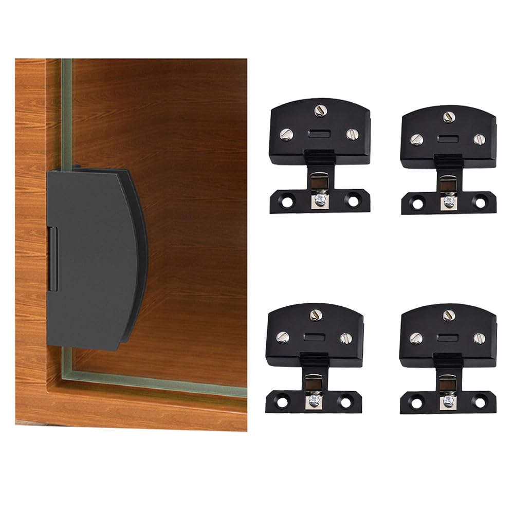 Glass Cabinet Hinge, Wine Cabinet Bookcase Door Hinge Display Cabinet Hinge Glass Clip 90 Degrees, Suitable for 5-7mm Glass Door (4, Black) — image 1