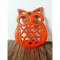 Bright Orange Heavy Duty Cast Iron Owl Kitchen Trivet - Woodland Animal Decor - Unique Housewarming Gift