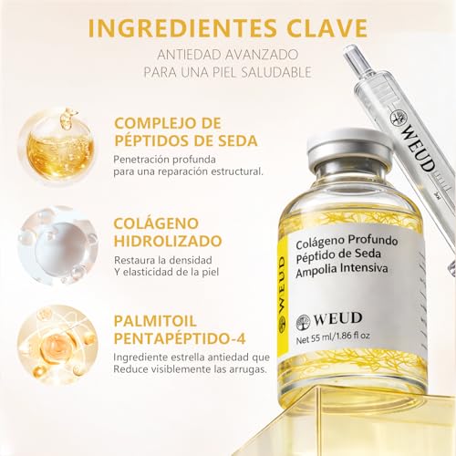 WEUD Serum Facial Coreano con 30+ Péptidos y 4 Colágenos, Ampolla Intensiva con Colágeno Hidrolizado y Péptido de Seda, Reafirma, Hidrata e Ilumina la Piel, Cuidado Antiedad para Todo Tipo de Piel