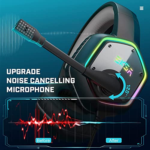 EKSA E1000 USB Gaming Headset for PC - Computer Headphones with Microphone/Mic Noise Cancelling, 7.1 Surround Sound Wired Headset & RGB Light - Gaming Headphones for PS4/PS5 Console Laptop (Gray)
