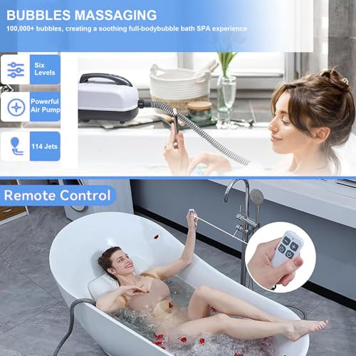 Bath Spa Massage Mat, Jacuzzi Bath Mat with 6-Speed Adjustable, Non-Slip and Inflatable Pillow, Bath Spa Mat for Bathtub(Upgraded Version)