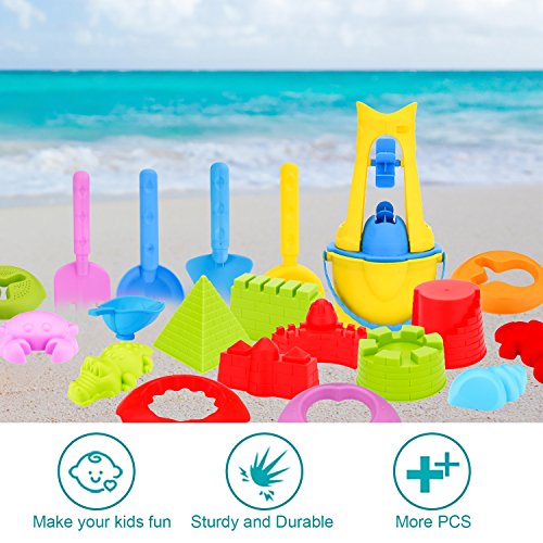 Young Choi's Kids Beach Sand Toy Mold Set with Reusable Backpack, Green Outdoor Pool Play Set with Mold Bucket for Toddlers (Green Sand Toy Backpack)