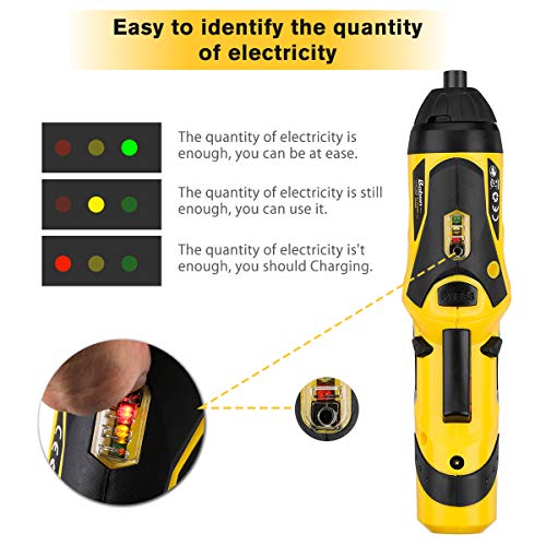 Baban Electric Screwdriver 2000mAh Li-Ion Rechargeable Cordless Screw Gun with 30Bits USB Charging Cable 30pcs Driver Bits LED Light, Yellow