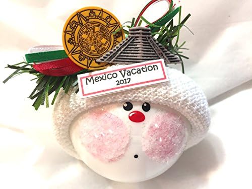 Mexico Souvenir Gift Christmas Ornament Aztec Pyramid Calendar Mexican Hand Painted Hand Made Personalized and Themed by Townsend Custom Gifts - 513