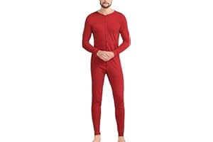 COLORFULLEAF Men's Cotton Thermal Underwear Union Suits Henley Onesies Base Layer