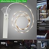 2 PCS 1 Meter Adhesive Motion Sensor LED Strip Lights for Wardrobe Closet Cabinet Baby Kids Room Battery Operated