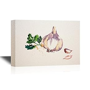Canvas Wall Art - Watercolor Painting of Garlic - Gallery Wrap Modern Home Art | Ready to Hang - 12x18 inches
