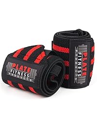 Plate Fitness Products - Muñequeras (Calidad premium, de 18")   Materiales de calidad superior   Levantamiento de peso, pesas, Crossfit, entrenamiento de fuerza   Tamaño único, soporte de muñeca para hombres y mujeres.