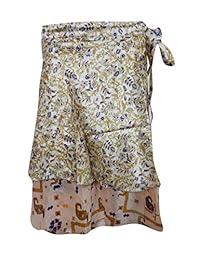 Women's Bohemian Silk Sari MINI SKIRT Off-White Two Layer Boho Skirts