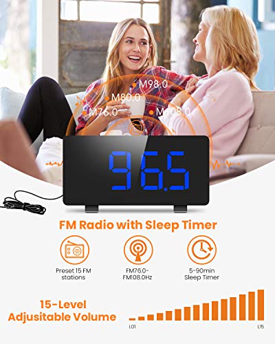 Digital Alarm Clock, ELEGIANT Alarm Clocks for Bedrooms with FM Radio, Dual Alarms, 6.7'' LED Screen, USB Port for Charging, 4 Brightness, 12/24H, Automatic Dimmer, Snooze Digital Clock for Kid Senior