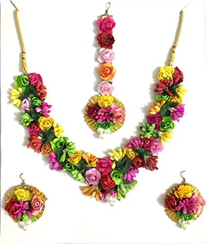 Indian Multicolor Gotta Patti Jewellery Set - Maang Tikka, Earring, Jewellery Set Women Haldi and Mehendi Occassion (Mehandi/Haldi/Wedding)
