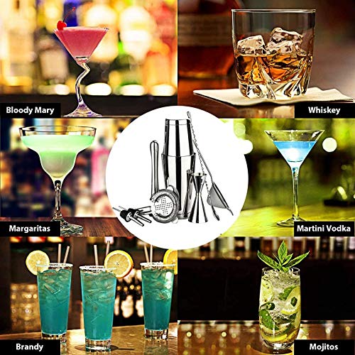JJZXD Bartender KIT-Edelstahl Bartender-Werkzeuge mit Mischglas, Barlöffel, Sieb Cocktail Shaker Set – Bild 7