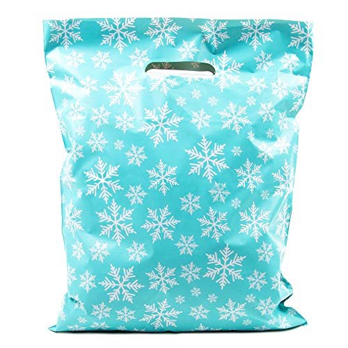 Merchandise Bags 12x15 - Snowflakes Print - 100 Pack - Glossy Retail Bags - Shopping Bags for Boutique - Boutique Bags - Plastic Shopping Bags