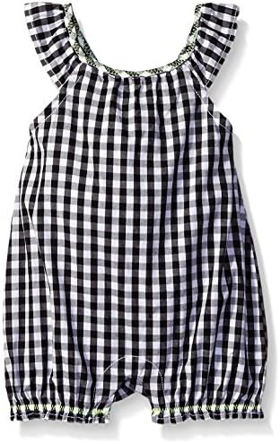 Amy Coe Girls' Check Print with Bow Romper, Black/White, 3-6 Months