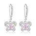 Kids Hoop Earrings, Cute Butterfly Earrings for Girls, Hypoallergenic White Gold Toned Jewelry with 925 Silver Leverbacks, Earrings with Colorful Crystals, Small Earring with Hoops for Kids