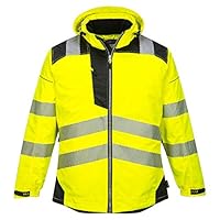 Portwest PW3 Hi-Vis Winter Jacket Work Safety Protective Reflective Waterproof Coat ANSI 3, Large