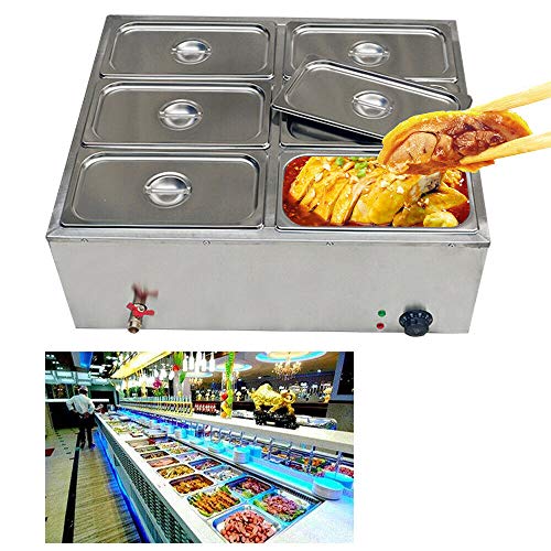 WINUS Commercial Electric Food Warmer Steam Table Steamer Bain-Marie Buffet Countertop 6-Pan for Catering and Restaurants US Stock