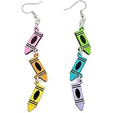 Double Sided Wooden Pencil Crayon Earrings Teacher Earrings for Women Handmade Funny Pencil Book Drop Dangle Earrings for Teachers Appreciation Day Back to Creative Jewelry Gifts (3 Painting brush Earrings)