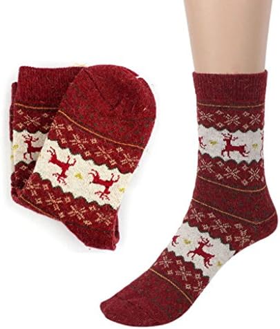 Laimeng, Unisex Christmas Deer Design Knit Wool Warm Casual Socks (Red)
