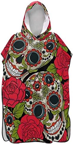 Sugar Skull レッドローズ 高級バスタオル フード付き 吸収性シャワータオル 特大ビーチ水泳カバーアップ 速乾性 プール水泳ポンチョカバーアップ ケープ レディース メンズ 大人用 33 5 X 44 Inch ホワイト Gp347c384s714 Pswconcept Pl