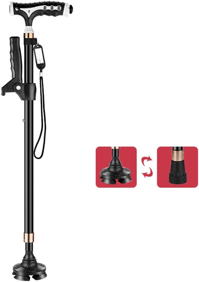 STARPROL Canes Adjustable Quad Canes Men Women Lightweight Self Standing Walking Canes LED Light Stable Walking Stick Versatile Hand Crutch with T Magnetic Handle Crutches Fashionable Black/Wine Red