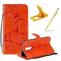 Strap Leather Case for LG K40,Wallet Leather Case for LG K40,Herzzer Premium Stylish Pretty 3D Orange Butterfly Printed Magnetic Soft Rubber Stand Case with Card Slots