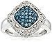 Amazon Collection Sterling Silver Blue and White Diamond Cushion Ring (1/2 cttw, J-K Color, I2-I3 Clarity), Size 7