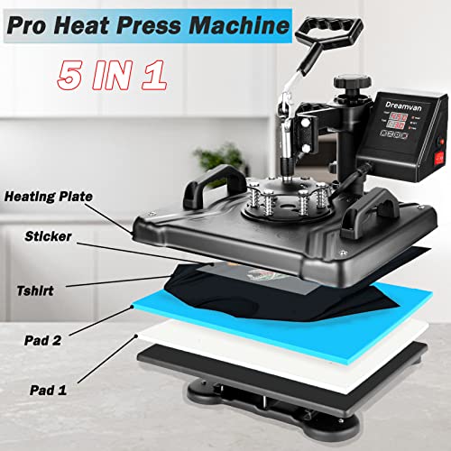 WOOKRAYS 5 in 1 Heat Press Machine 15"x12" Heat Transfer Press Machine