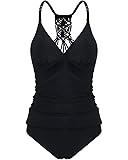 HolipickTummy Control Two Piece Tankini Set Swimsuits for Women V Neck Tankini Top Bathing Suits with Swim Bottom