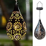 BOAER Hanging Solar lights Outdoor Garden Boho LED Flower Waterproof Decorative Metal Light for Porch Garden Outdoor