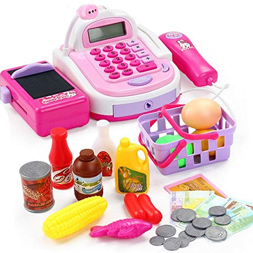 XuBa Pretend Play Electronic Cash Register Toy Realistic Actions & Sounds with Mic Simulation Cash Register Show