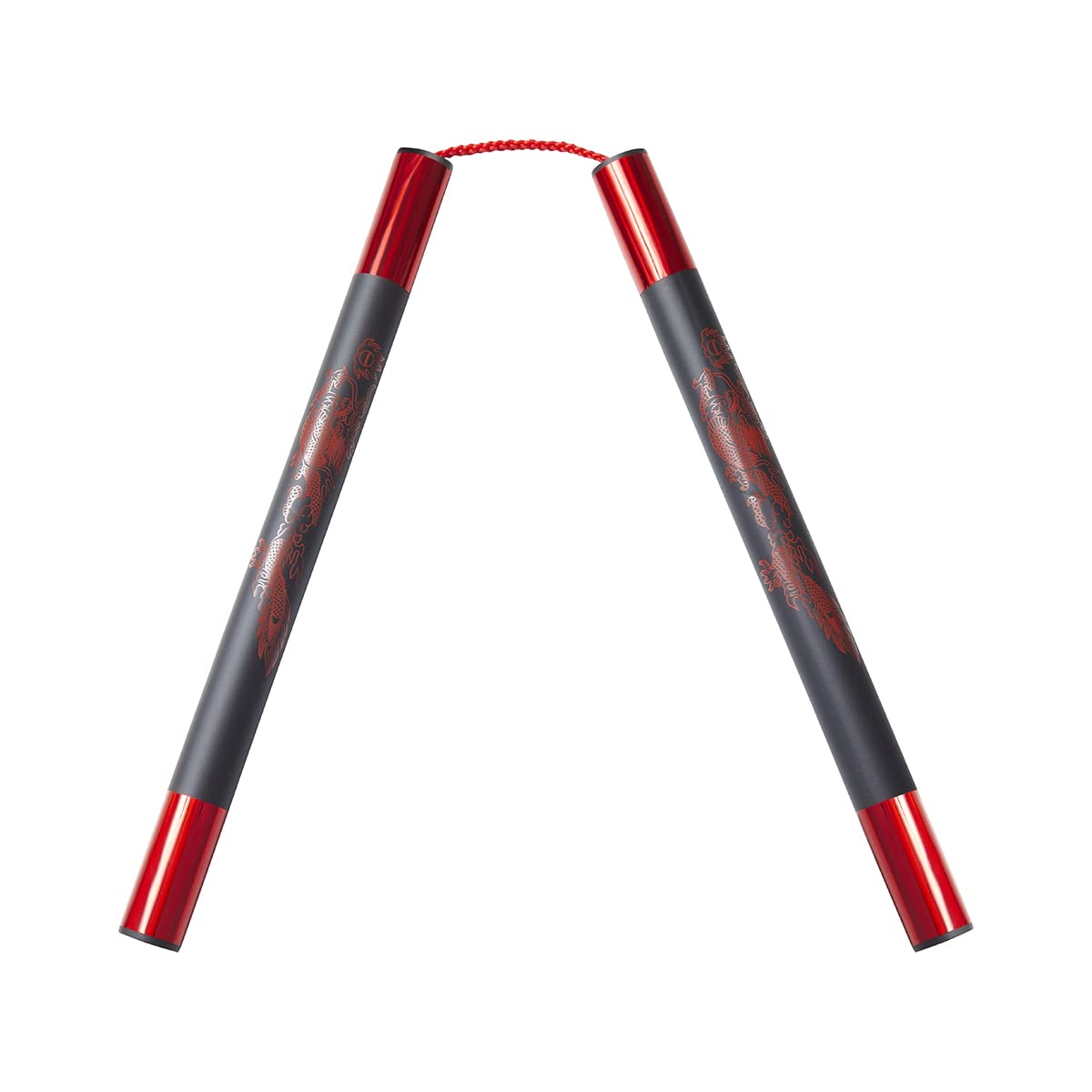 Playwell Competition Deluxe Foam Rubber Speed Training Nunchucks With Cord (Chucks) - 11" - Black/Red