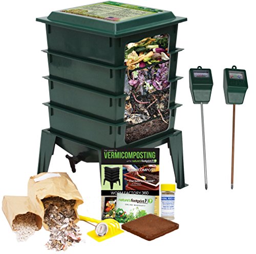 Worm Factory 360 Composting Bin + Moisture and pH Testing Meter Worm Farm Kit (Green)