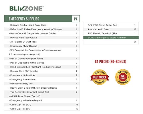 Blikzone Camo Bundled Auto Roadside Assistance Emergency Car Kit-82 Essentials Pc: Digital Pressure Gauge, Portable Air Compressor, Jumper Cables, Tire Repair Kit, Tow Strap, LED Flash Light & More - Thumbnail 6