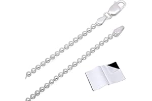 THE BLING FACTORY 2mm Solid .925 Sterling Silver Ball Military Bead Chain Necklace