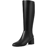 zhsrin Black Knee High Boots Women Chunky Heel Round Toe Side Zipper Tall Boots for Women Comfortable Long Boots