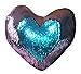JING GREAT Mermaid Throw Pillow with Insert,Two-color Heart Shape Reversible Sequins Decorative Pillow. 13''×15'' (Blue+Pink)