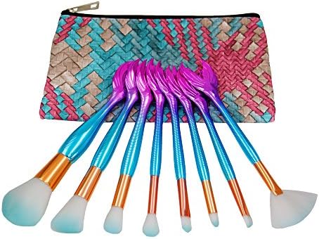 Mermaid Makeup Brushes Sets, NIZIYI 8 Piece Mermaid Cosmetic Brush Collection Soft Bristles Eye Shadow Foundation Eyebrow Lip Concealer Brushes Tool with Cosmetic Leather Bag (Green-2)