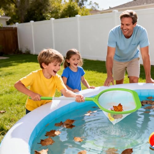 KGC Épuisette de Surface avec Manche Réglable 69 CM – Filet à Mailles Ultra Fines à Longueur Réglable pour Piscine, Étang et Spa, Idéal pour Bassins Autoportants et Compatible avec Bestway, Vert