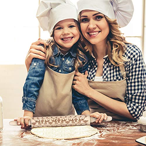 image for Aodis Christmas Wooden Rolling Pins, Engraved Embossing Rolling Pin wi