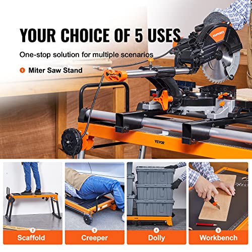 VEVOR Miter Saw Stand, 42in Collapsible Rolling Miter Saw Stand with