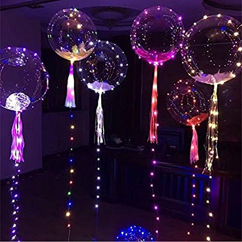 18'' LED Light Up Balloons,Colourful Flashing transparent clear balloons with Tissue Paper Tassels and Feathers,Ideal for Parties,Birthdays and Wedding Decorations, 5 Pack By QPEY